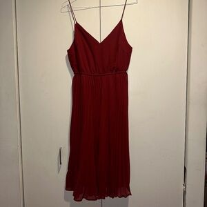 ASOS Pleated Cami Midi Dress, Drawstring Waist, Oxblood